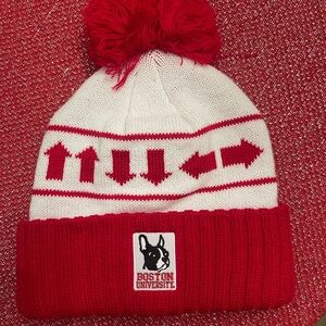 Woman’s Boston University Pom-Pom Beanie - Red and White